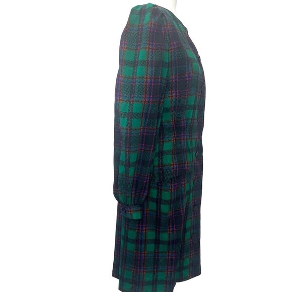 Neiman Marcus Plaid Dress Made In France Vintage Shirt Jacket Dress Ladies MED - Picture 4 of 10
